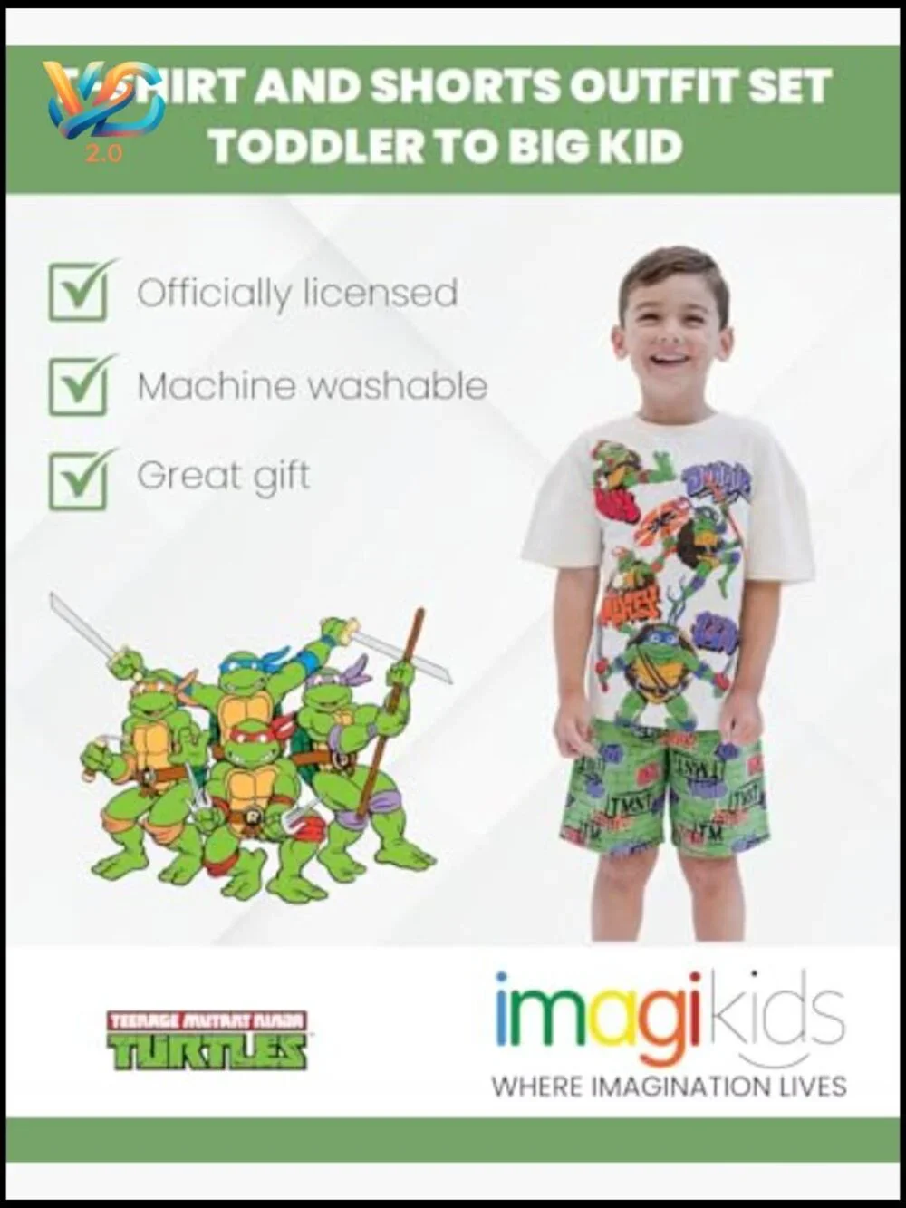 Ninja Turtles T-Shirt and Shorts Outfit Set for Boys Toddler to Big Kid